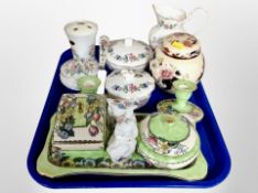 A group of Maling green lustre dressing table ceramics, together with a Mason's Mandolay ginger jar,