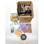 A box of vinyl LP records, box sets and 45s including classical, Flamenco guitar music,