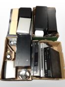 Four boxes containing assorted Hi-Fi separates including Philips, Sony, etc.