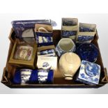 A box of mainly Ringtons ceramics, chintz mugs, Maling rose bowl, 19th-century hot water bottle.
