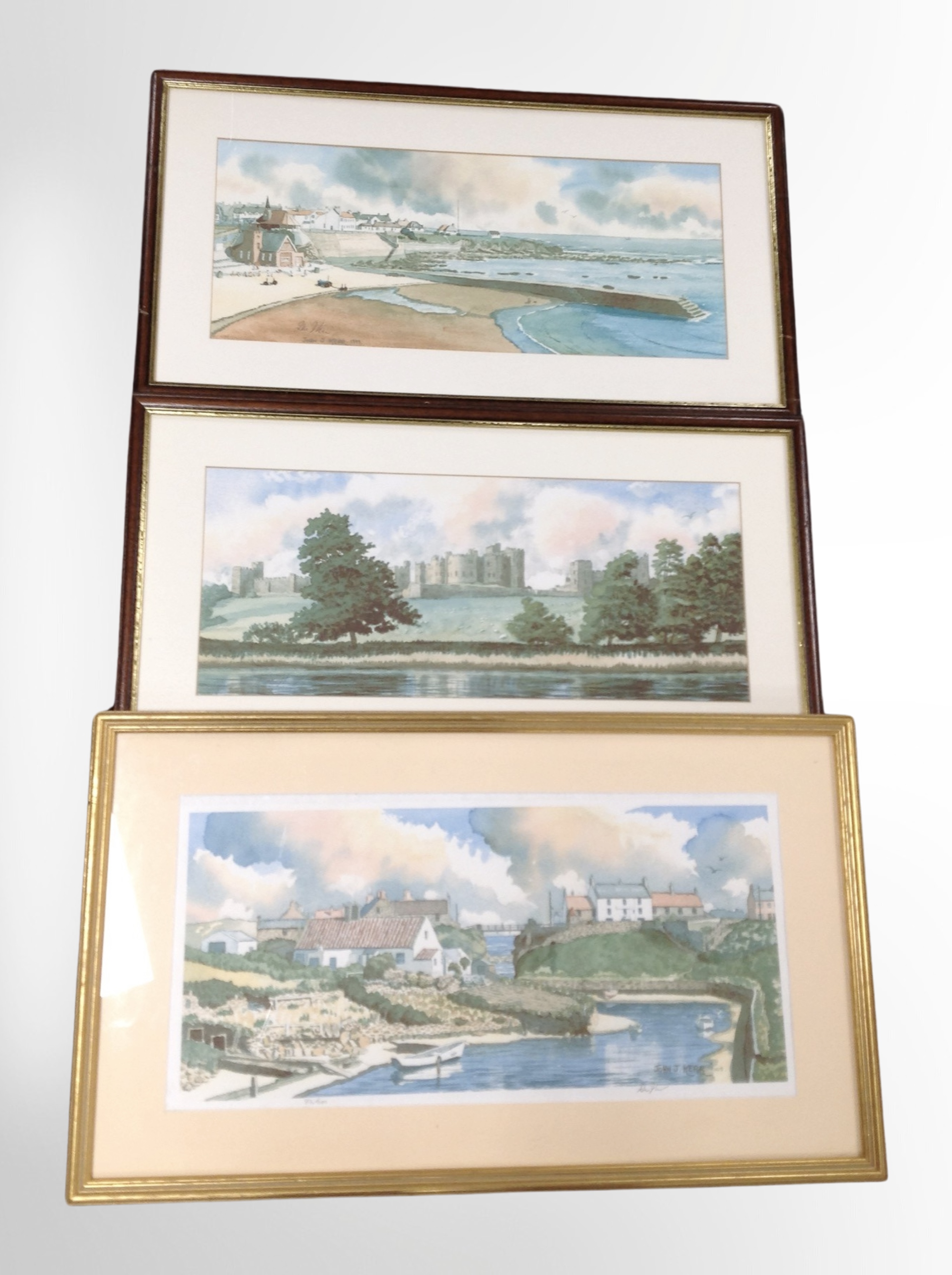 Three signed prints after John Kerr, each 27cm x 55cm.