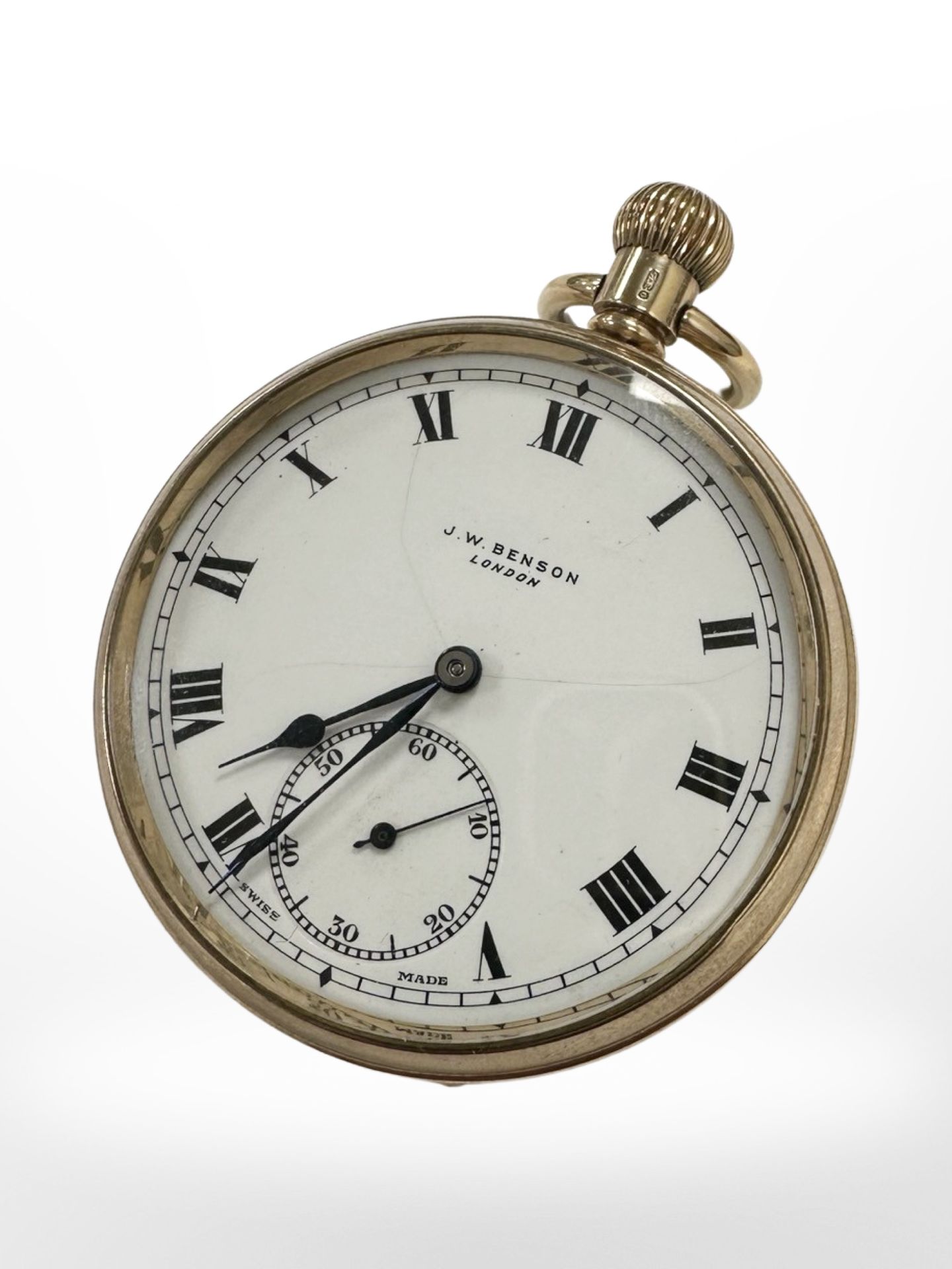 A 9ct gold JW Benson open faced pocket watch, case 45mm, - Image 2 of 3