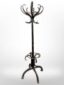 An early 20th-century bentwood and copper-plated hat and coat stand, height 220cm.