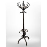 An early 20th-century bentwood and copper-plated hat and coat stand, height 220cm.