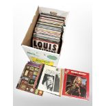 A box of vinyl LP records including jazz, classical, etc.