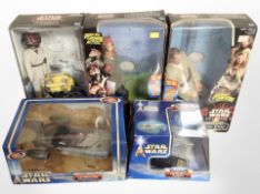 Six Hasbro Star Wars action figures, including Episode 1, etc., boxed.