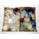 Two boxes of 20th-century clear and coloured glass ware including fruit bowl, drinking glasses,