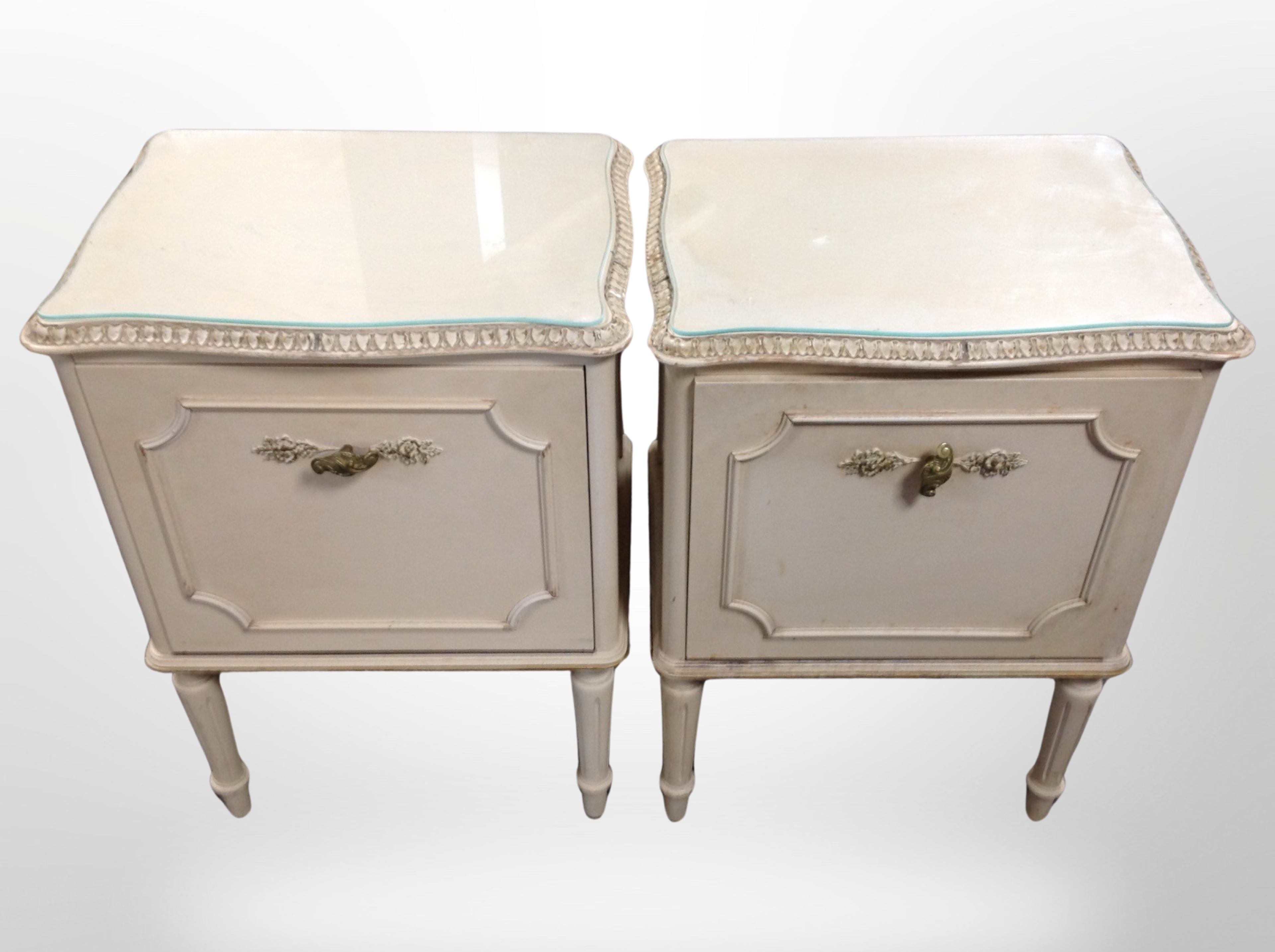 A French-style cream and gilt mirror-backed dressing table, 126cm wide x 49cm deep x 139cm high, - Image 2 of 4
