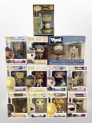 12 Funko figures, boxed.