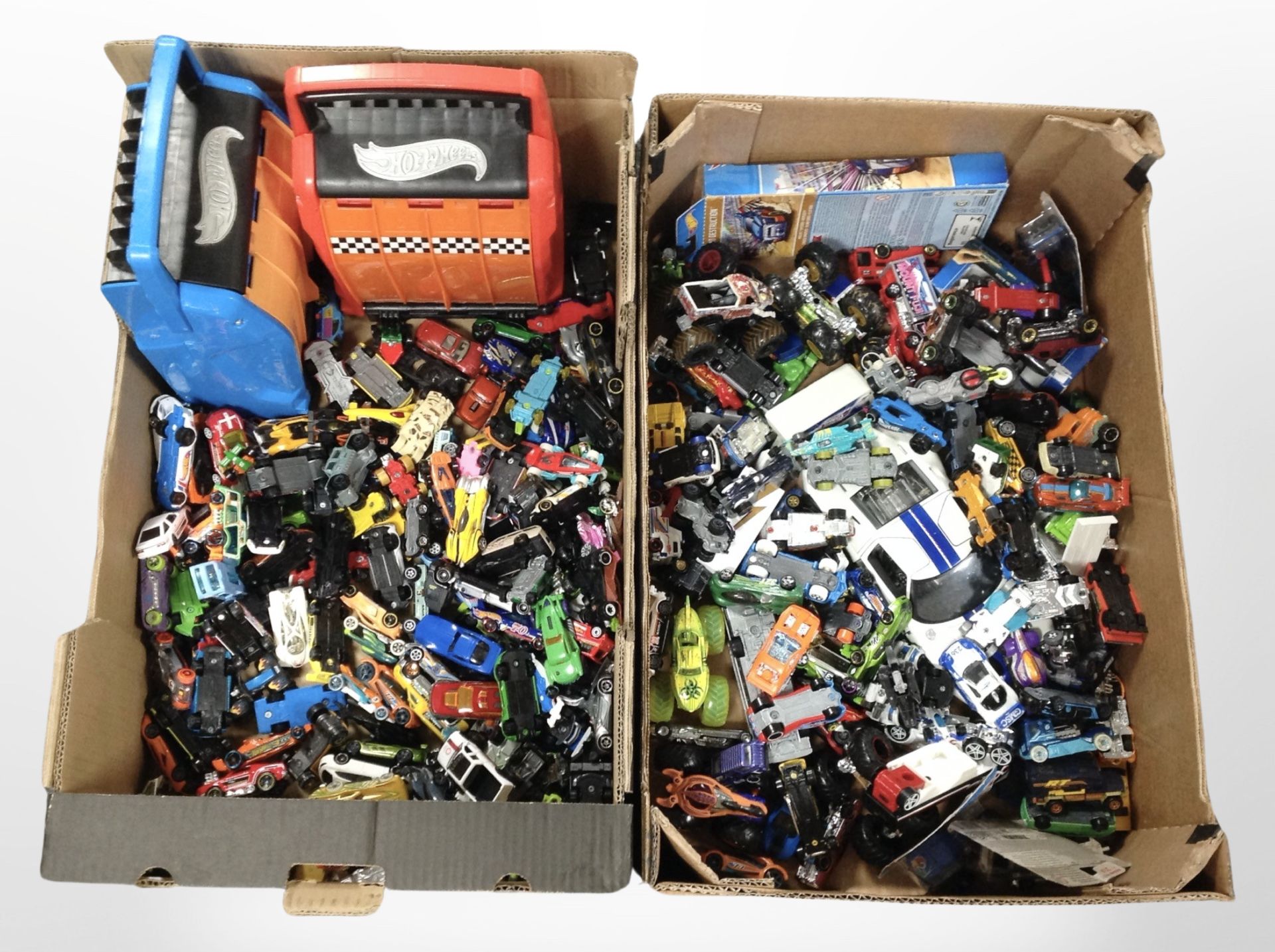 Two boxes containing a large quantity of Hot Wheels cars. - Image 2 of 2