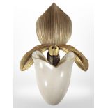 A Royal Worcester gilt porcelain wall pocket in the form of a slipper orchid, length 20cm.