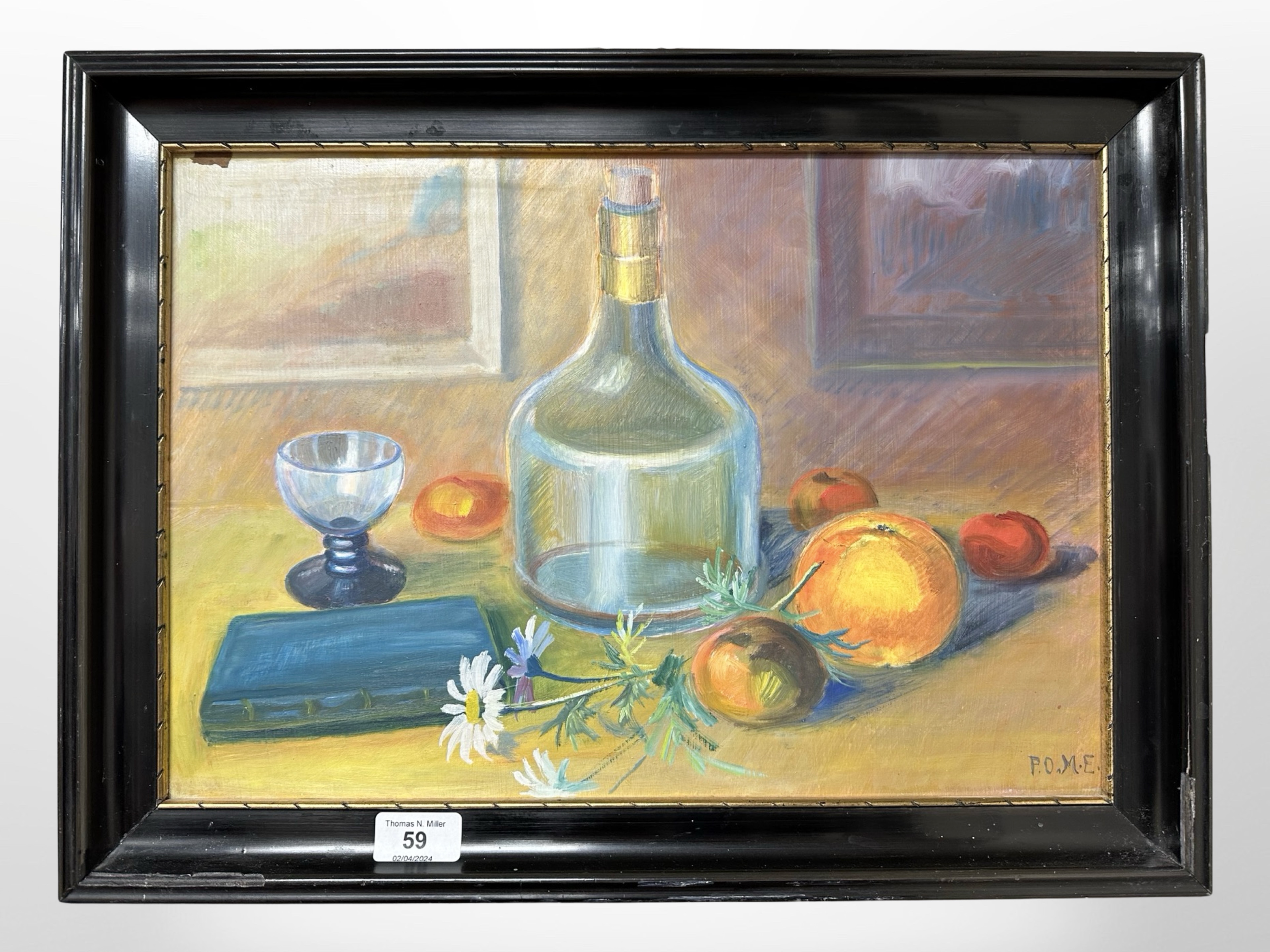 Danish school : Still life with fruit, oil on board, 42cm x 29cm.