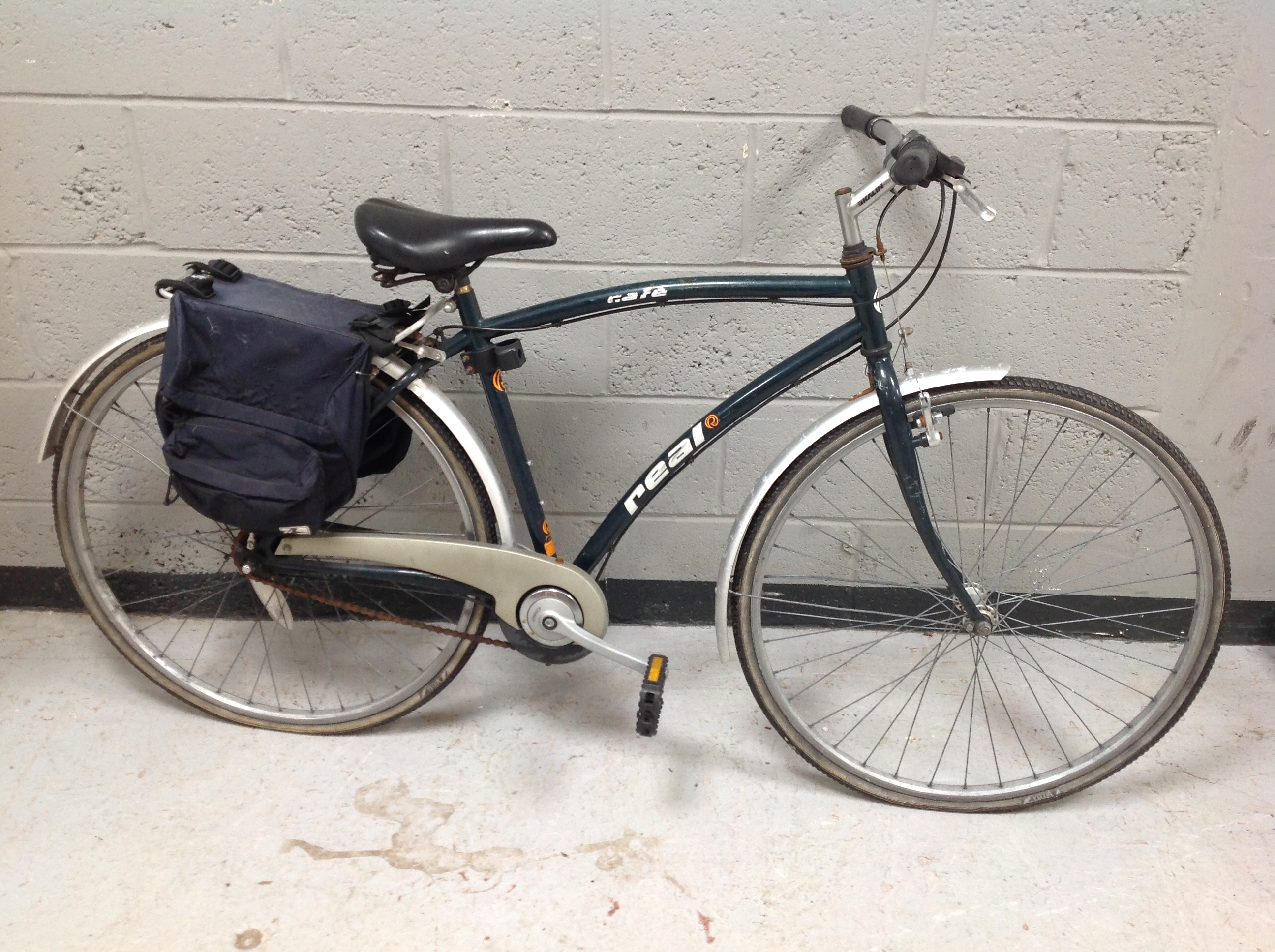 A Real Cafe bike with rear panniers, frame 19".