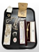A group of pearl necklaces, one with gold clasp, lady's Oris wristwatch,