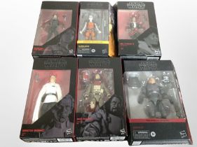 Six Hasbro Star Wars The Black Series figures, boxed.