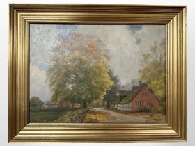 Alfred Jensen : A tree by a country lane, oil on canvas, 46cm x 33cm.