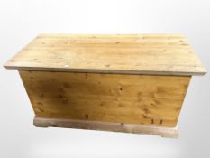 A contemporary pine blanket chest, 96cm wide x 44cm deep x 50cm high.