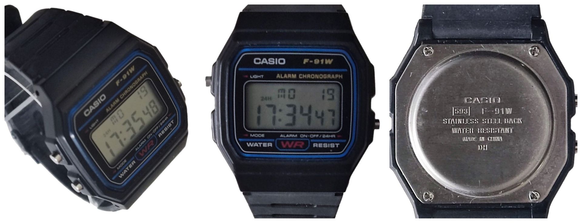 A vintage 1989 Casio F-91W fully functioning watch.