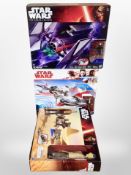 Three Hasbro Disney Star Wars figures, Speederbike Moto Speeder, Resistance Ski Speeder,