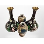 A pair of cloisonné trumpet vases, height 20cm,