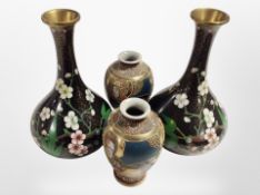 A pair of cloisonné trumpet vases, height 20cm,