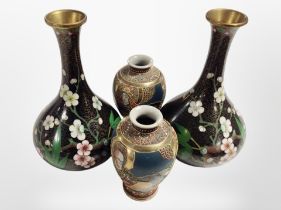 A pair of cloisonné trumpet vases, height 20cm,