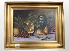 Teslaw : Still life with fruit, oil on canvas, 39cm x 29cm.