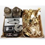 Two boxes containing Wine and Dine wine funnel and wine pourer, in boxes, pair of metal lanterns,