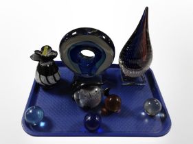 A group of 20th-century studio glass ornaments.