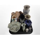 A group of Scandinavian studio pottery wares including elephant mask, vase, leaf-shaped dish, etc.