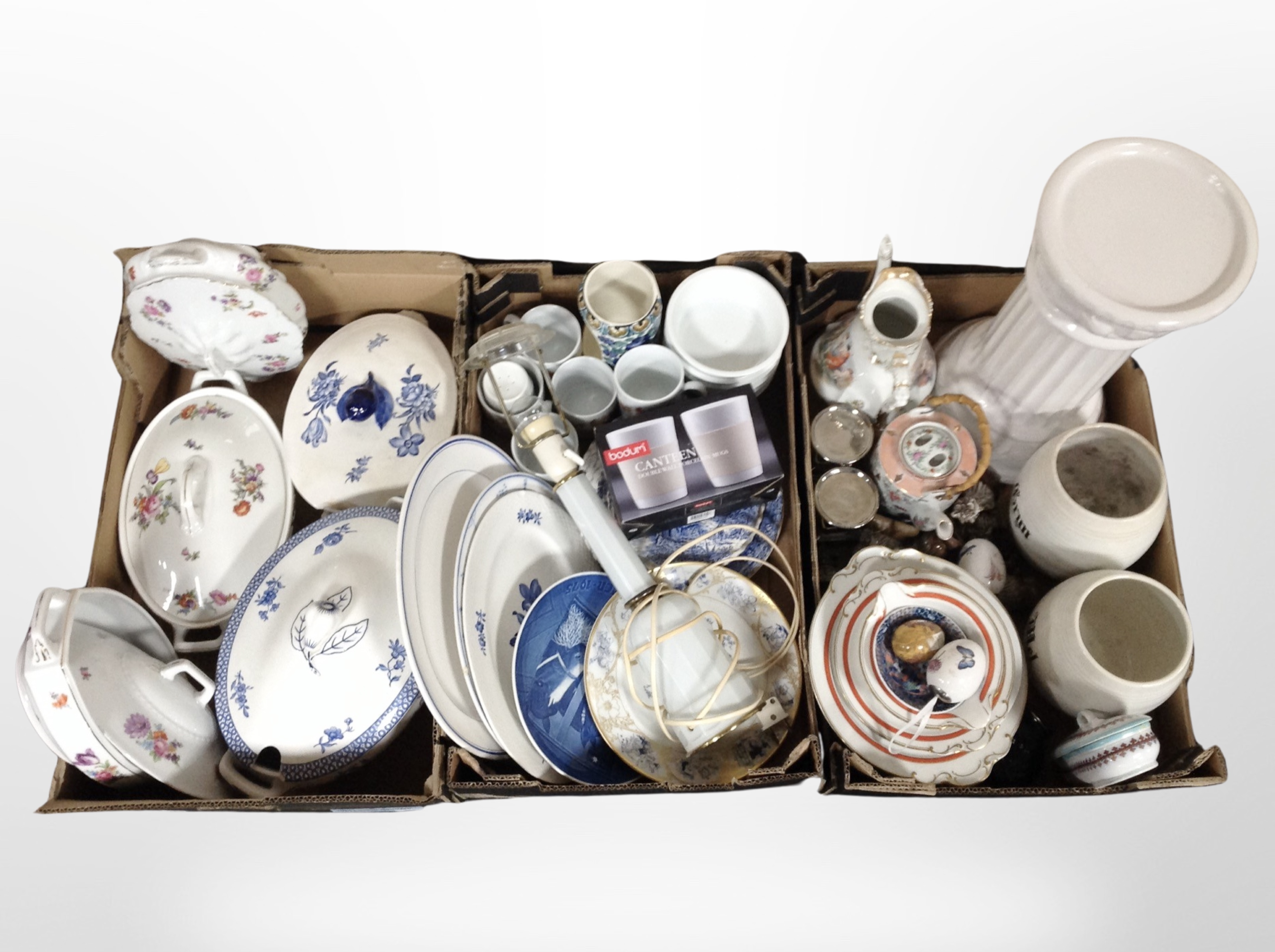 Three boxes of Scandinavian ceramics, lamp base, dinner wares, kitchen storage jars, - Image 2 of 2