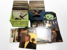Two boxes of vinyl LP records including Dire Straits, John Lennon, Shirley Bassey, compilations,