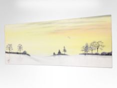 Elaine Page : Winter Morning, acrylic on canvas, 40cm x 100cm (unframed).