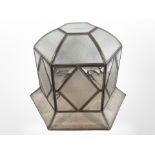 A metal and glass light shade, diameter 24cm.