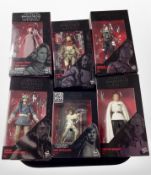 Six Hasbro Star Wars The Black Series figurines, boxed.