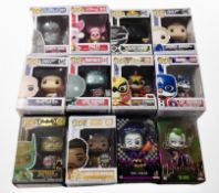 Ten Funko Pop! and similar figures including Marvel, James Bond, etc.