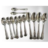 Twelve various George III and later silver table, dessert and teaspoons, largest 22cm long.