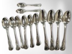 Twelve various George III and later silver table, dessert and teaspoons, largest 22cm long.