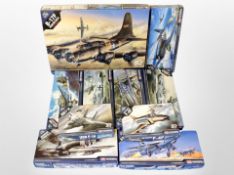 Ten Academy Hobby model kits, all aircraft.