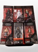 Six Hasbro Star Wars The Black Series figurines, boxed.