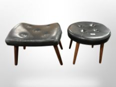 Two 20th century black vinyl footstools on beech tapering legs