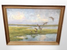Starberg : Ducks landing in marshland, oil on canvas,