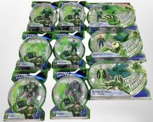 Nine Mattel Green Lantern figurines, boxed.