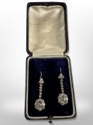 A pair of antique diamond cluster earrings, drop length 3 cm, cluster diameter 1 cm.