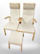 A pair of Scandinavian bentwood and canvas upholstered armchairs