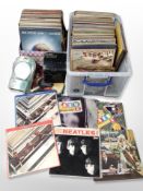 Two boxes of vinyl LP records and 78's including several albums by The Beatles,