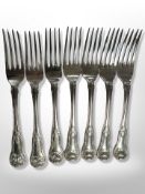 A set of seven Regency silver table forks, William Eley I & William Fearn, London 1815, length 20cm.