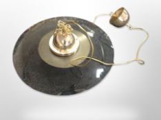 A late 20th century Scandinavian smoked glass and gilt metal pendant light fitting, diameter,