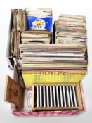 Three boxes of vinyl LP's and 45's, small quantity of CD's, easy listening,