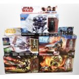 Five Hasbro Star Wars models including Imperial Probe Droid, Elite Speeder Bike, etc.